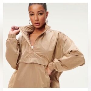 GOOD AMERICAN Shine Oversized Anorak Nylon Windbreaker Pullover